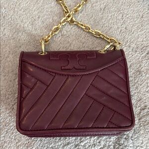 Tory Burch Burgundy and Gold Crossbody Bag Authentic
